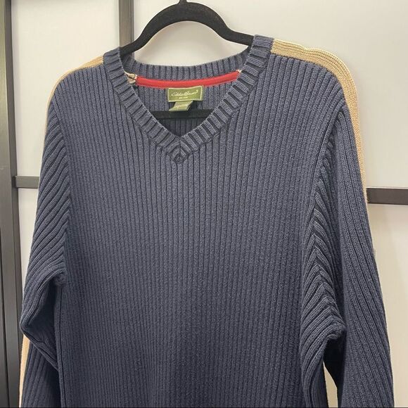 [xl] Eddie Bauer Men’s Vintage Navy Blue Thick Ribbed Cotton Heavyweight Sweater - Picture 5 of 13
